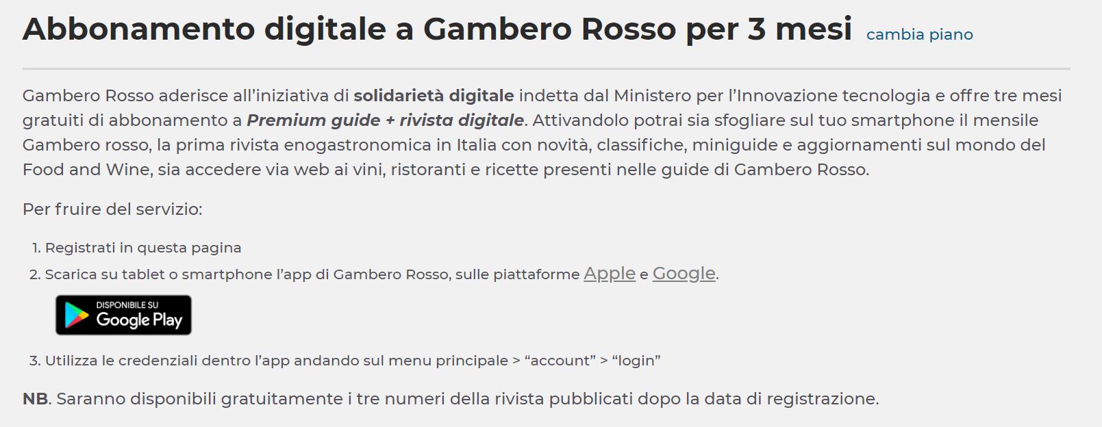 Abbonamento digitale gratis