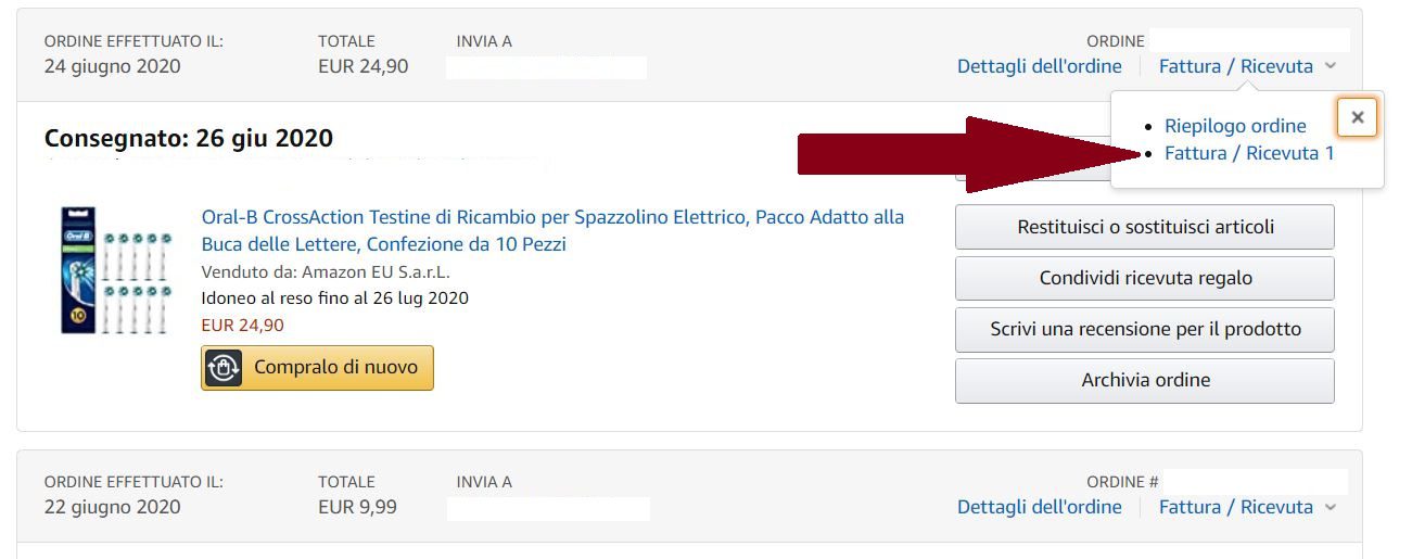 Scaricare Fattura Amazon