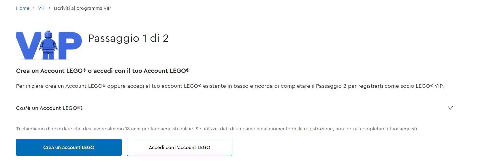 Accedi a LEGO VIP