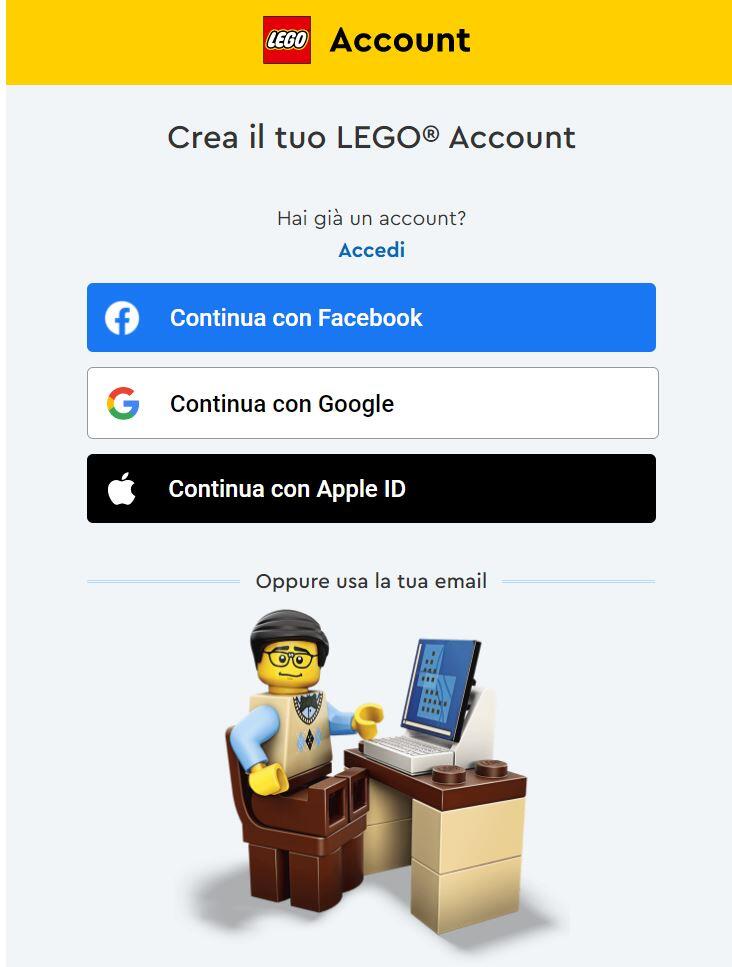 Accedi al tuo account LEGO