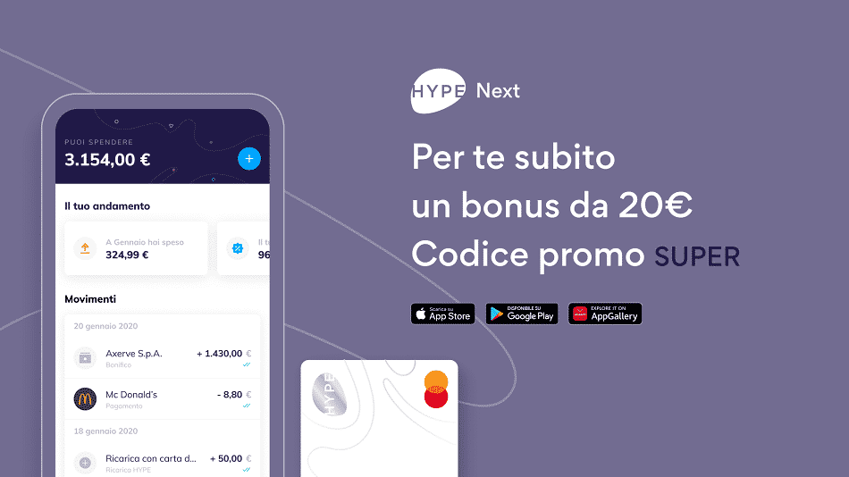 La nuova carta Hype Next ti regala 20€ in buoni Amazon