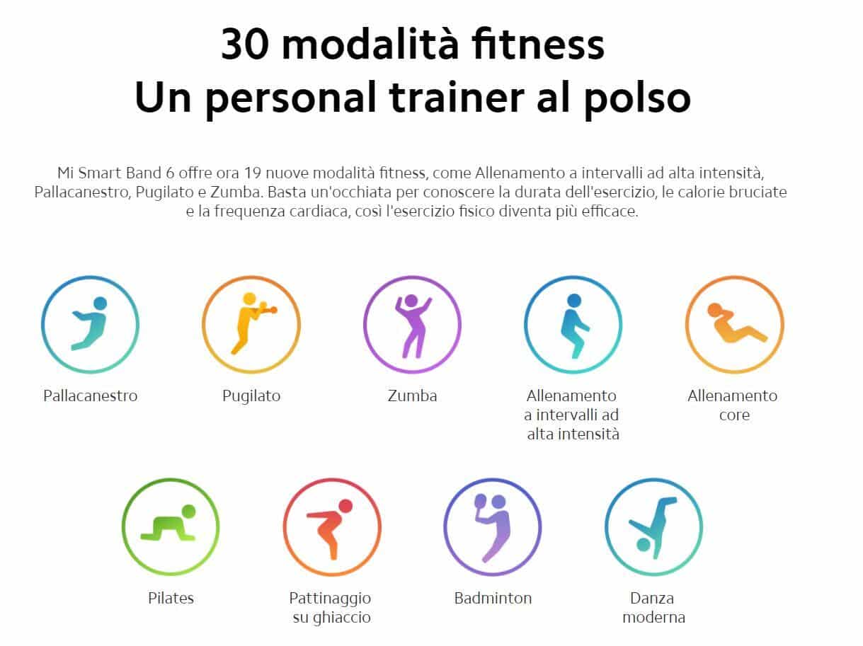 30 modalità allenamento mi band 6 modalità allenamento