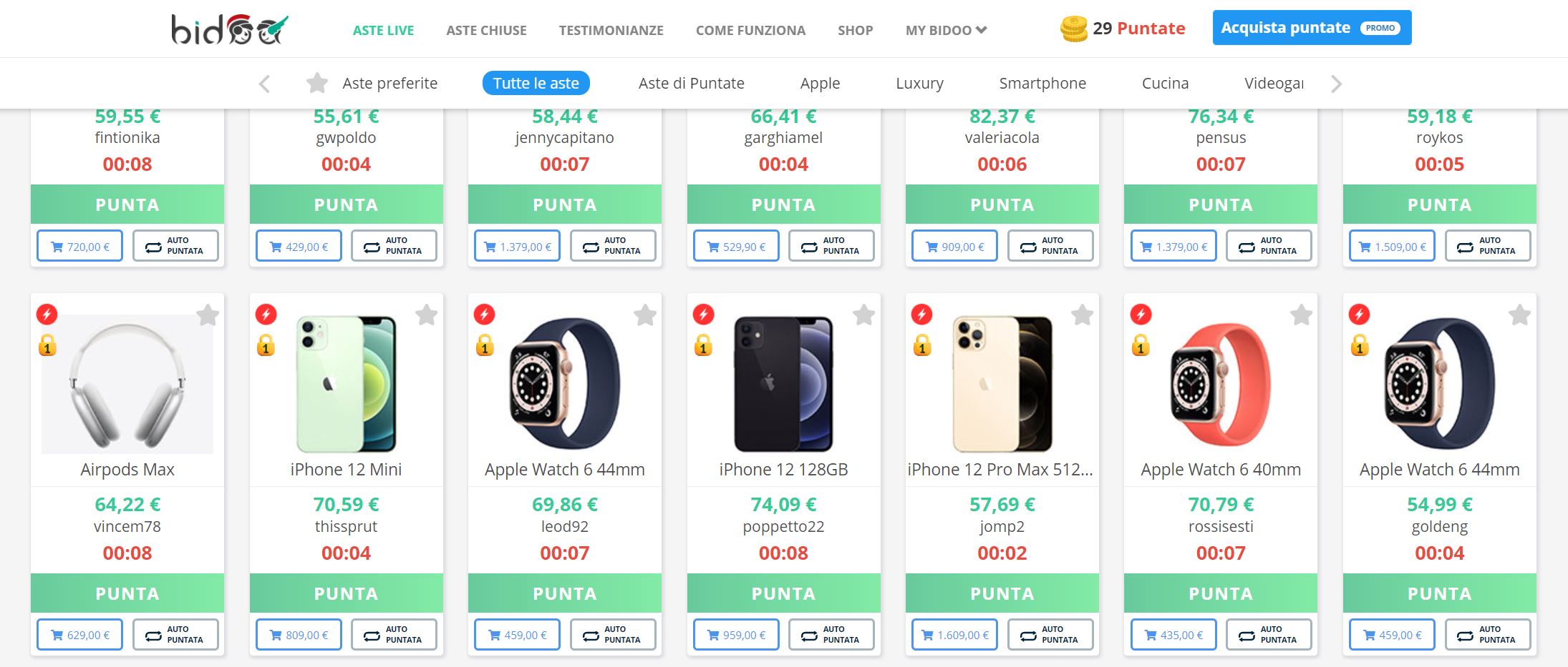 Prodotti nelle aste online di Bidoo