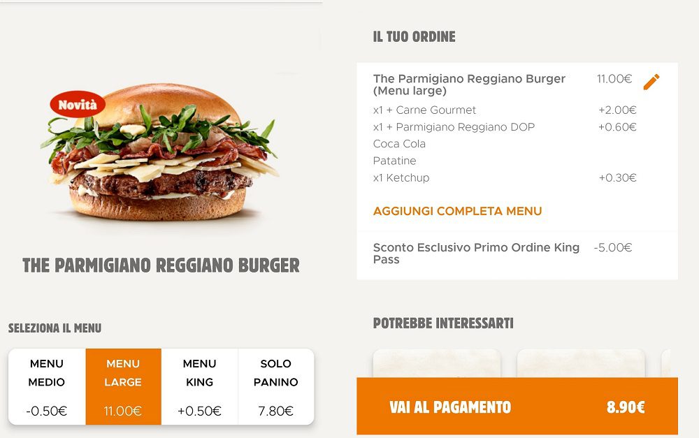 Primo acquisto dall'app Burger King