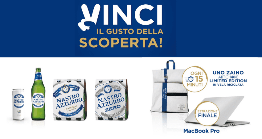 Concorso Nastro Azzurro  premi: MacBook Pro 16"  e zaino Everyday Artichoke