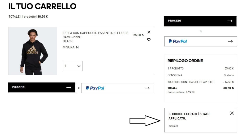 codice applicato EXTRA30 Adidas