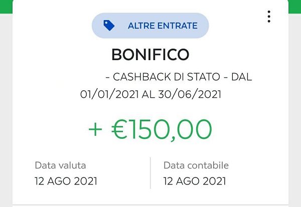 Rimborso Cashback di Stato