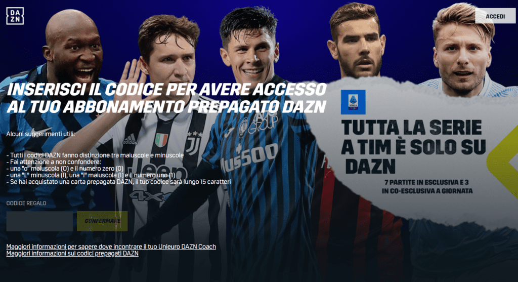 Riscattare prepagate DAZN