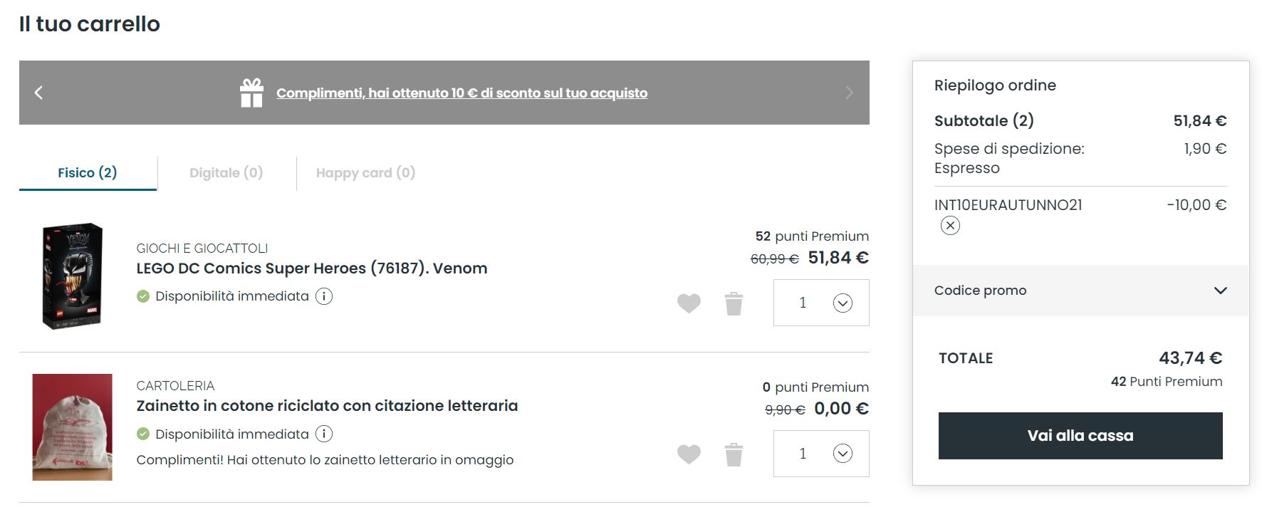 Prezzo finale: lego days, zainetto letterario e coupon IBS