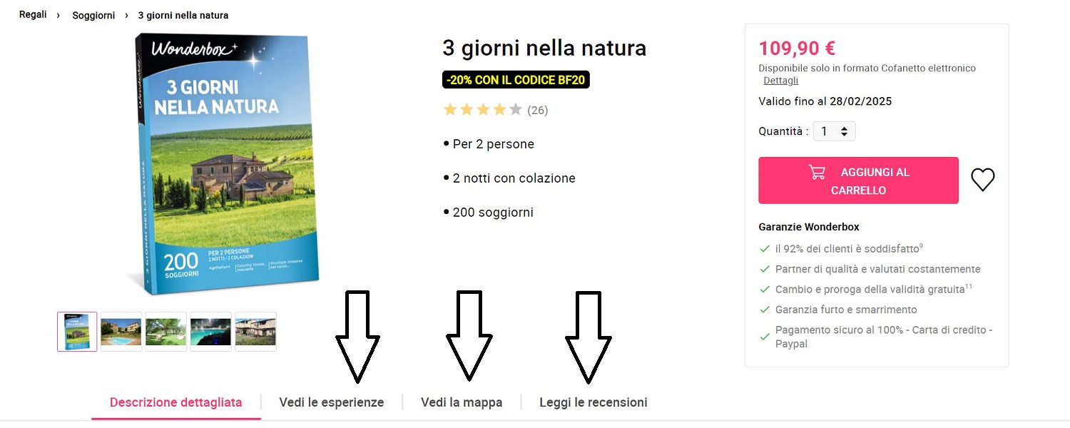 Selezionare i dettagli cofanetto scelto Wonderbox