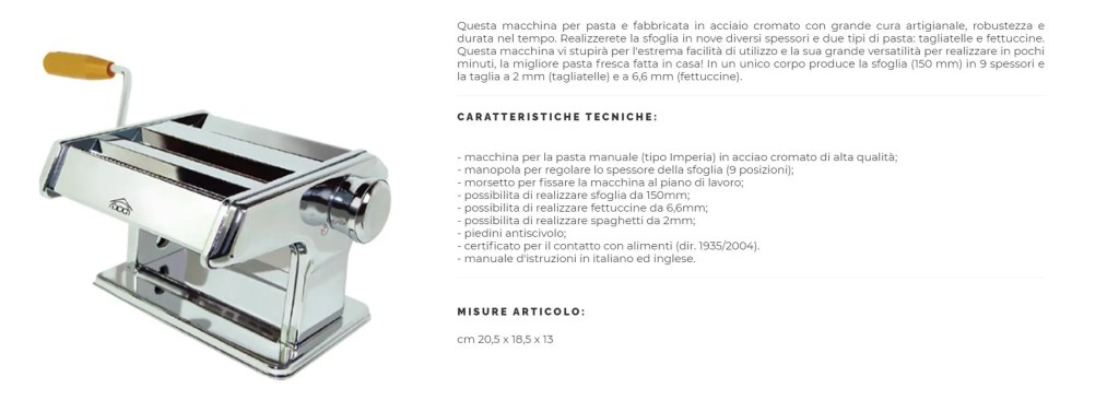 Macchina per la pasta Giordano Vini