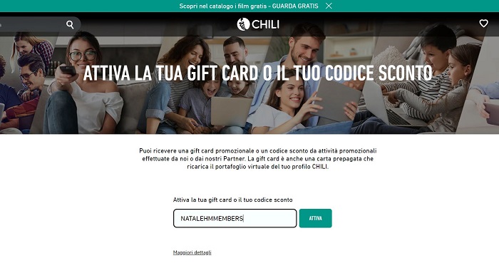 Inserimento codice su Chili