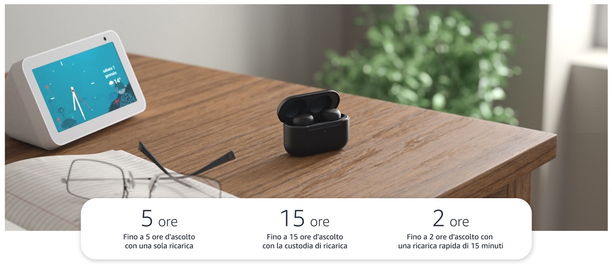 Autonomia e tempi di ricarica Amazon Echo Buds