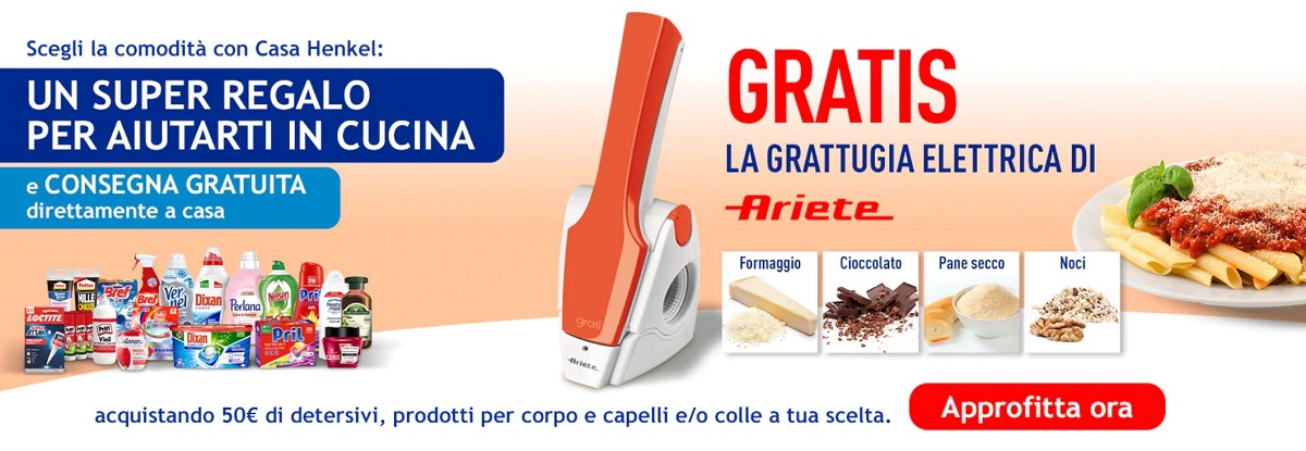 Prendi subito la grattugia Elettrica Ariete con i tuoi acquisti su Casa Henkel