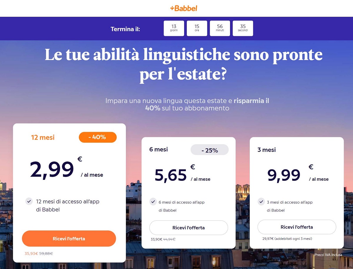 Babbel - offerta dell'estate: -40% su babbel app