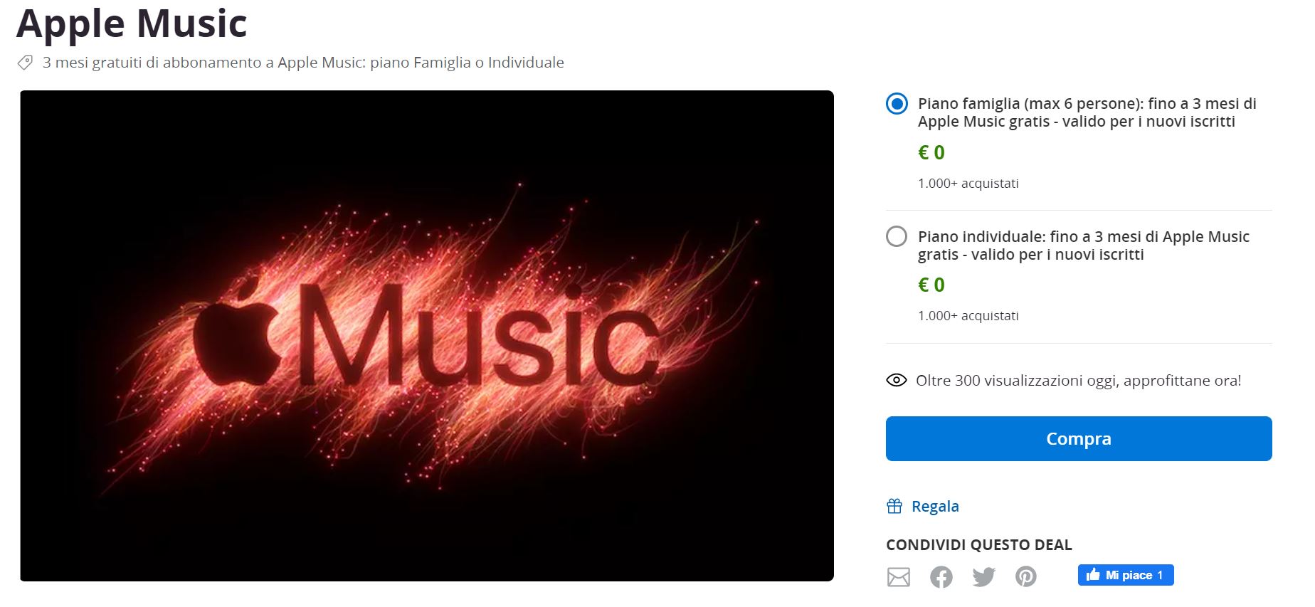 3 mesi di Apple Music Gratis con Groupon: scelta piano 