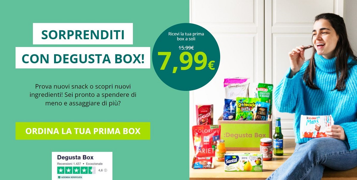 DegustaBox: prezzo ribassato a 7,99€! Il codice sconto DEGUSTA6 è stato ulteriormente ribassato a 7,99€!