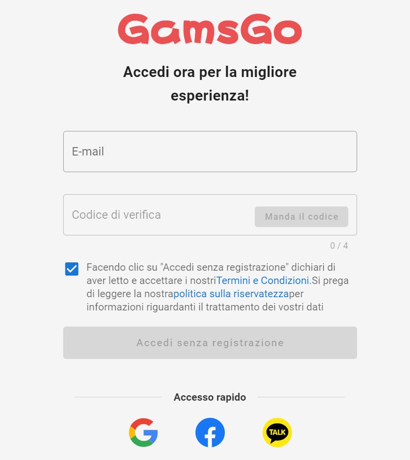 Come iscriversi alla piattaforma GamsGo