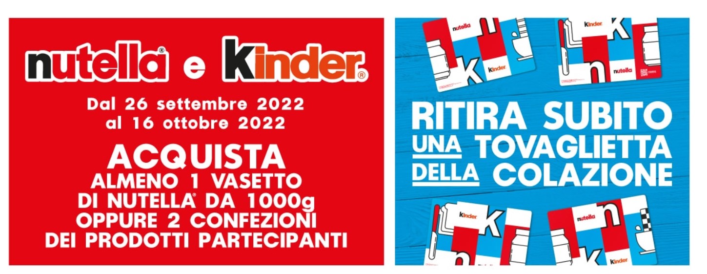 Tovaglietta in omaggio con Kinder e ferrero