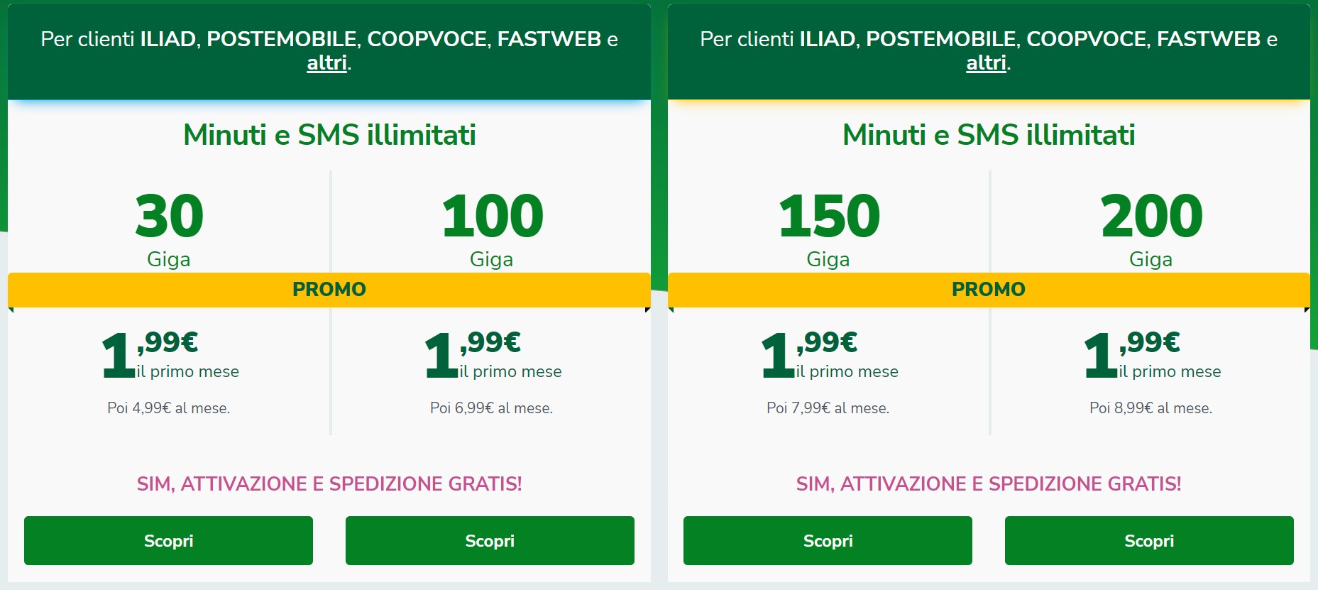 Offerte primo mese a 1,99€ very mobile