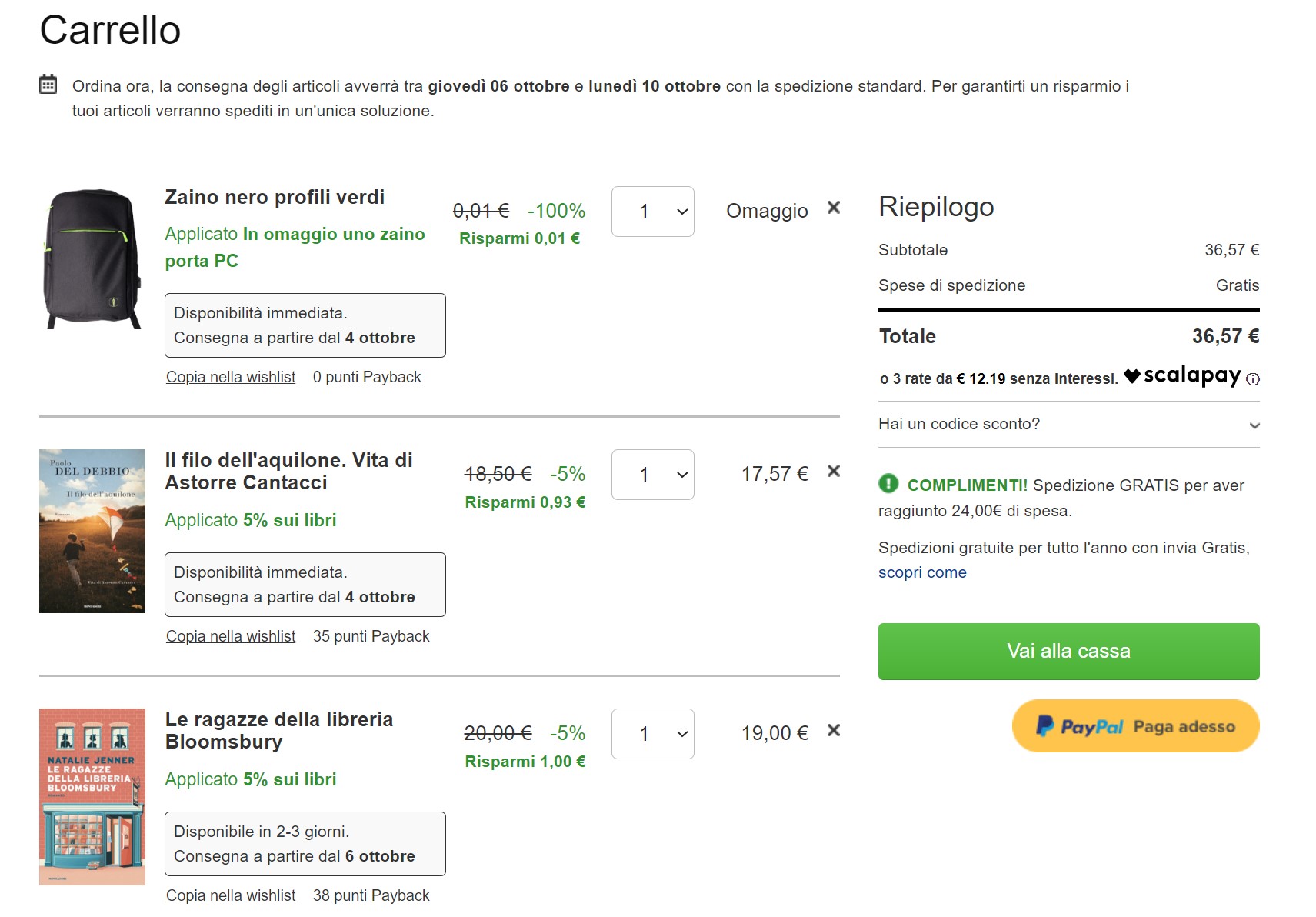 Promozione Mondadori - Zaino in regalo