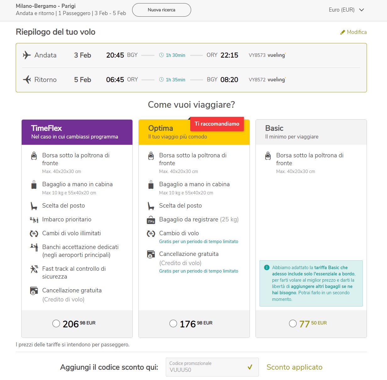 Promozione Vueling applicazione codice sconto