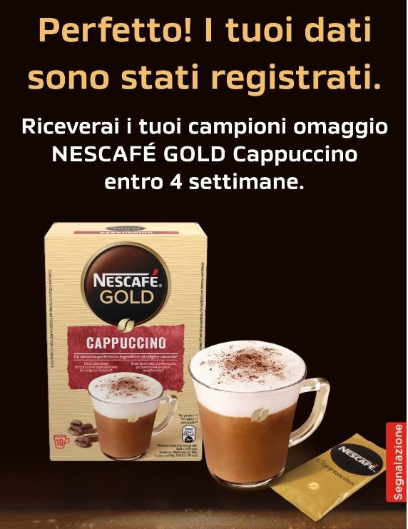 Richiesta omaggio Nescafe gold Cappuccino