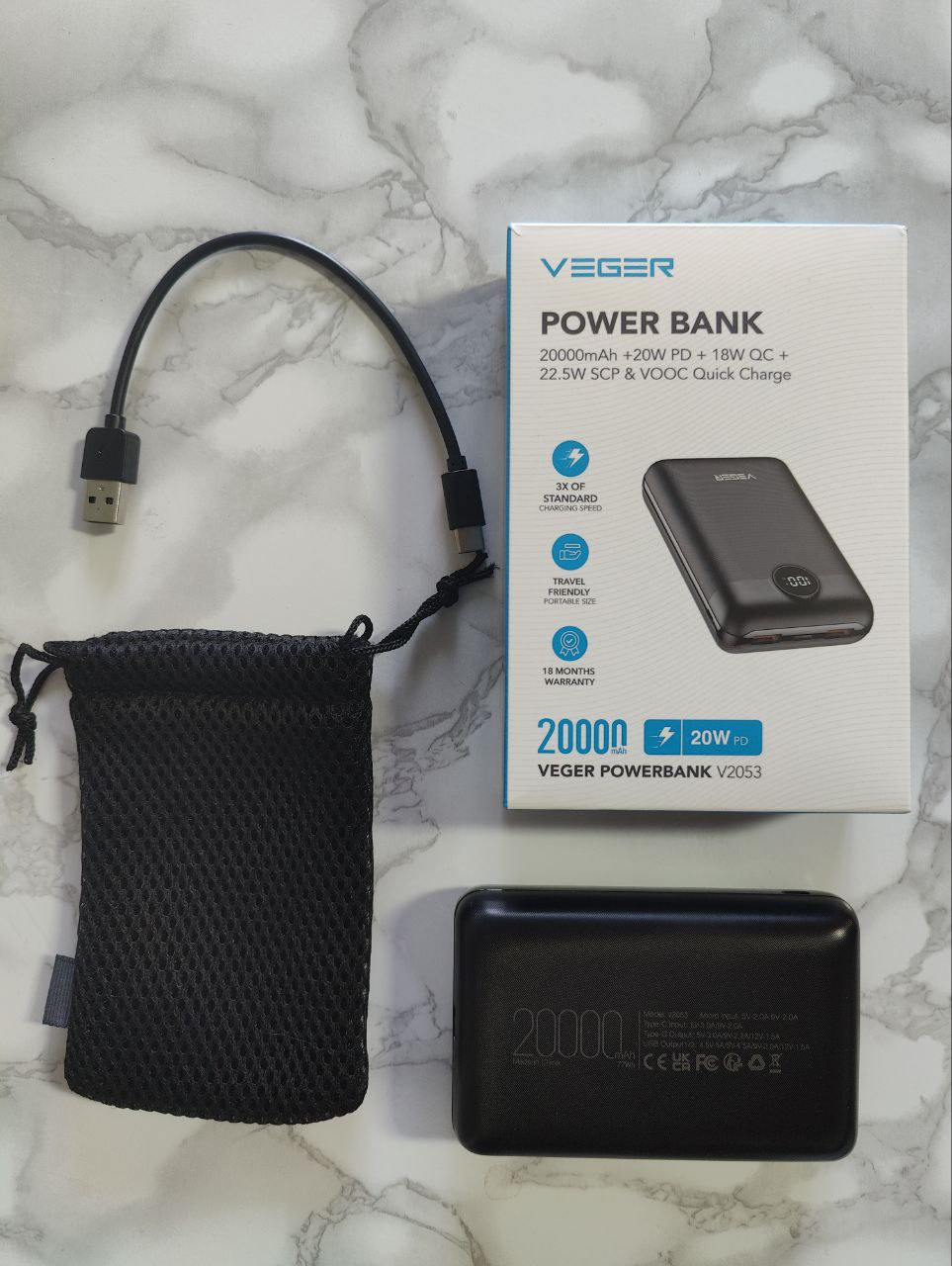 Powerbank Veger 20000mHa contenuto