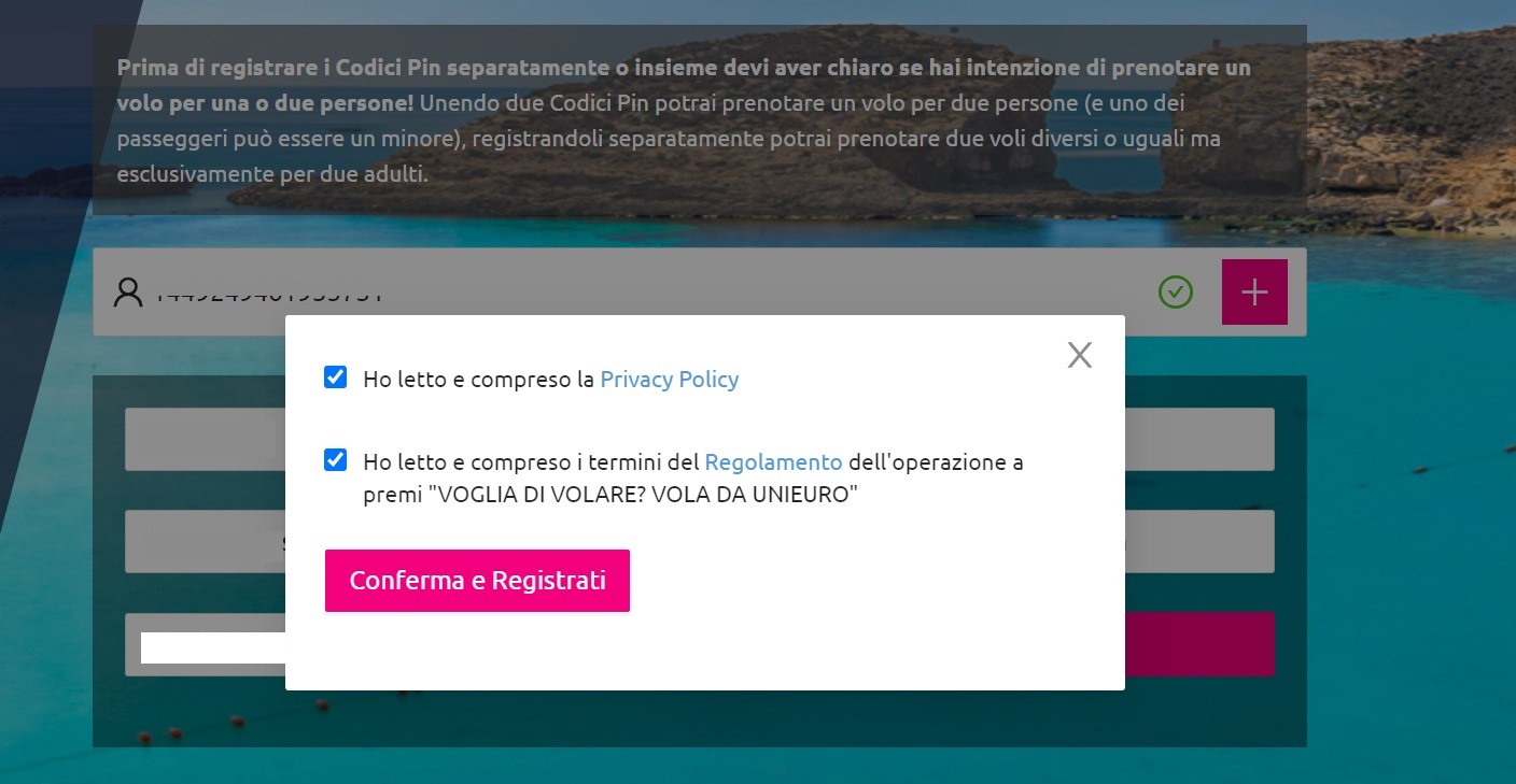 Conferma inserimento dati form Promo Unieuro