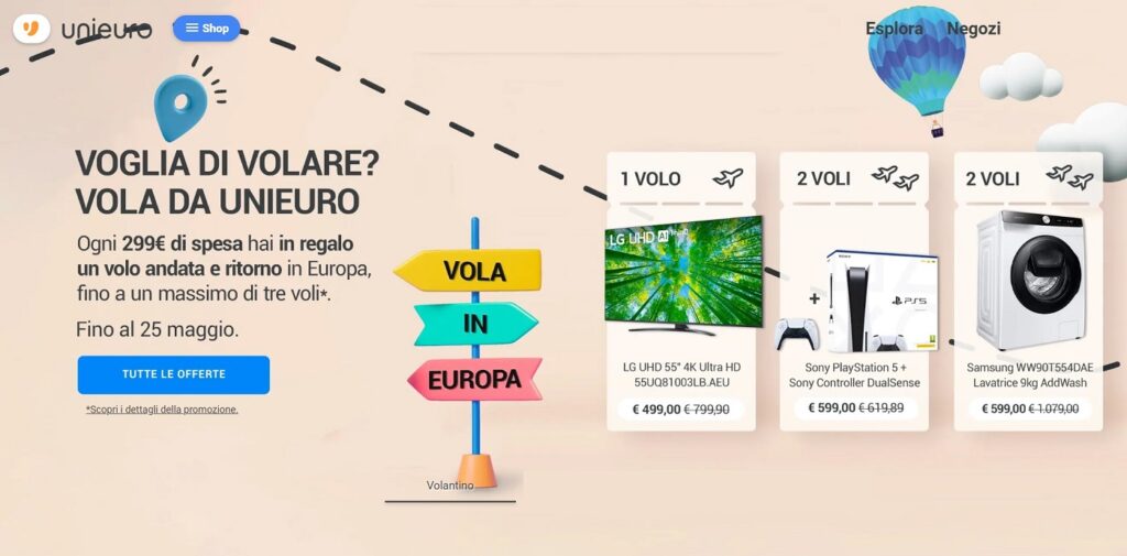 Unieuro - volo Europa gratis