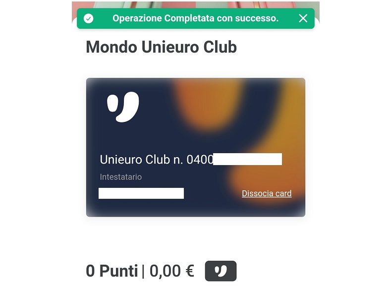 Richiesta carta Unieuro Club completata con successo