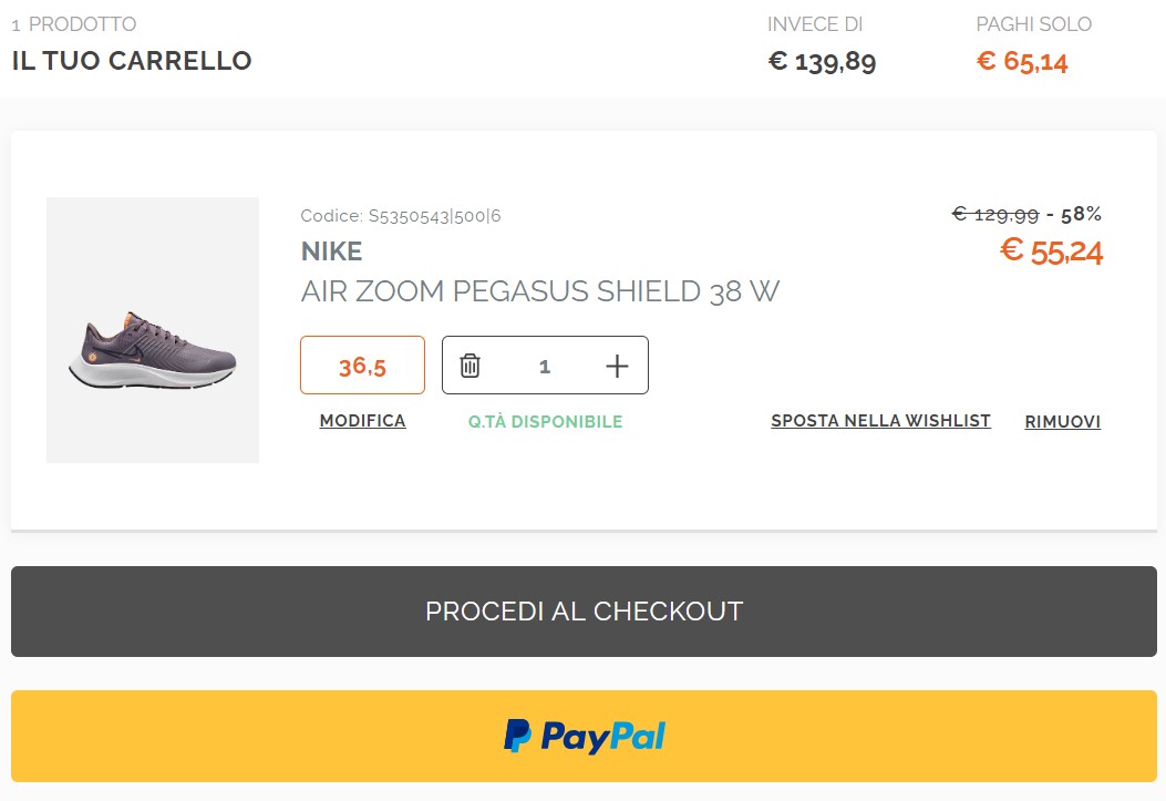 codice sconto 15EXTRA applicato sul sito Cisalfa