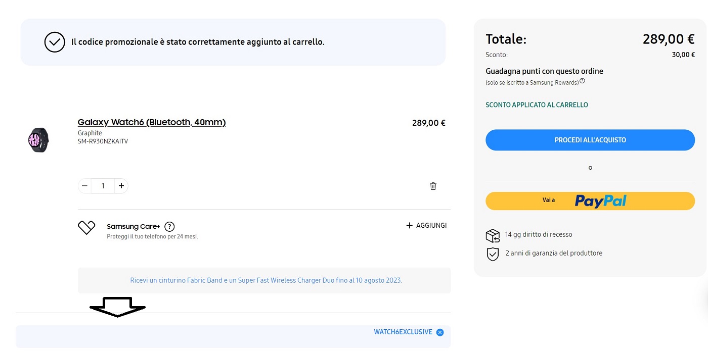 Come applicare il codice sconto su Samsung