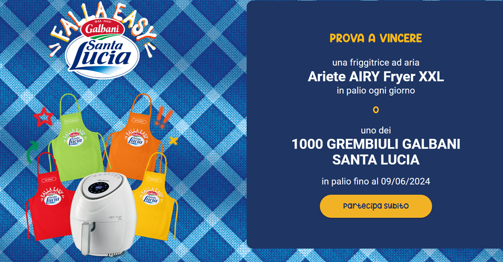 Concorso Galbani in palio 1000 grembiuli e 89 friggitrici ad aria Ariete