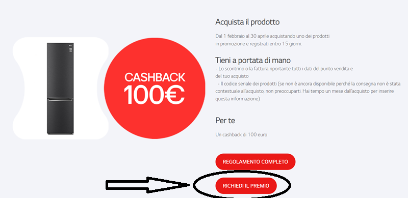 iniziativa cashback LG richiedere il premio