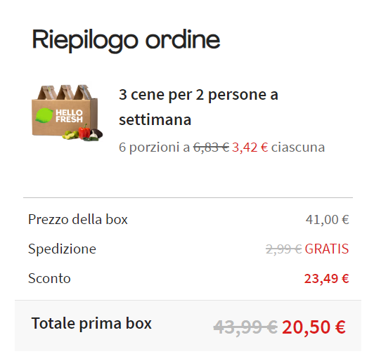 Riepilogo Ordine sconto prima box
