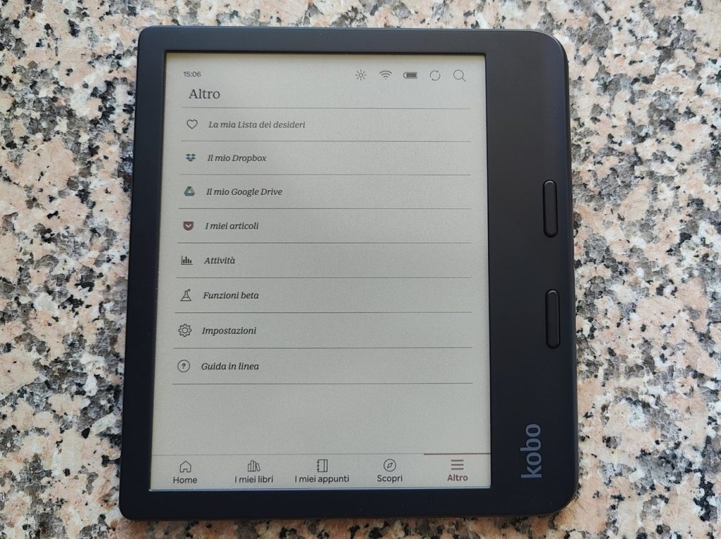 Kobo libra colour - menu
