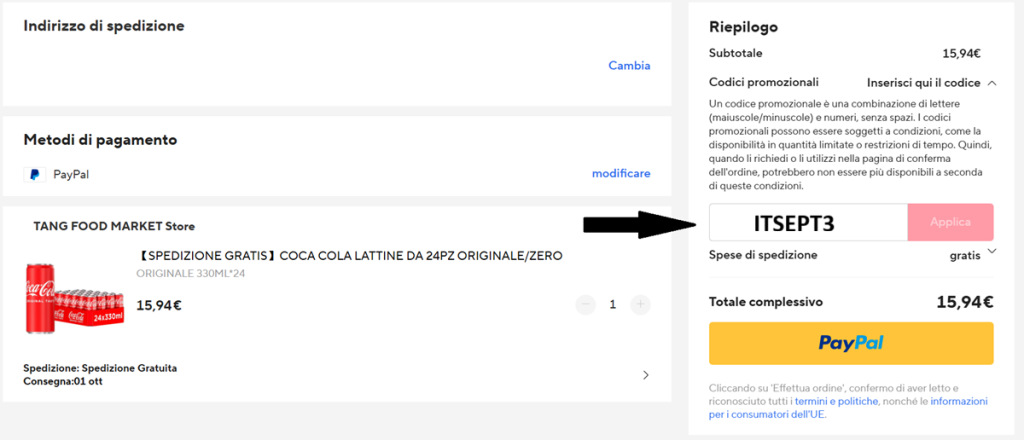 applica codice sconto Aliexpress
