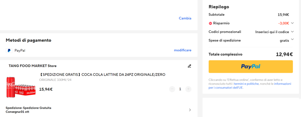 Sconto applicato prodotto Aliexpress