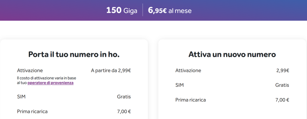 Offerta Homobile 150 giga in 4G