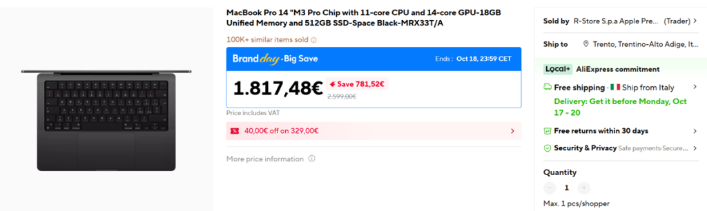 MacBook Pro 14 offerta Aliexpress