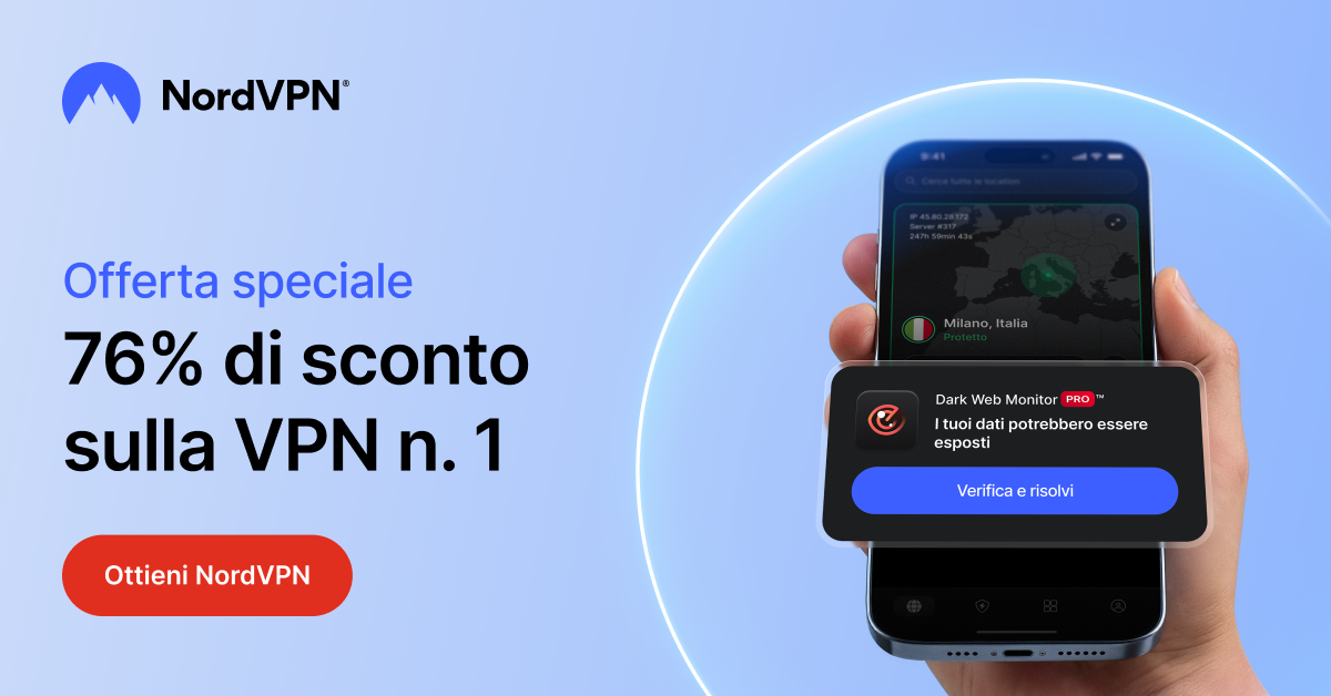 NordVpn Offerta speciale: ottieni fino al 76% di sconto (da 2,99 €) con un piano di 2 anni