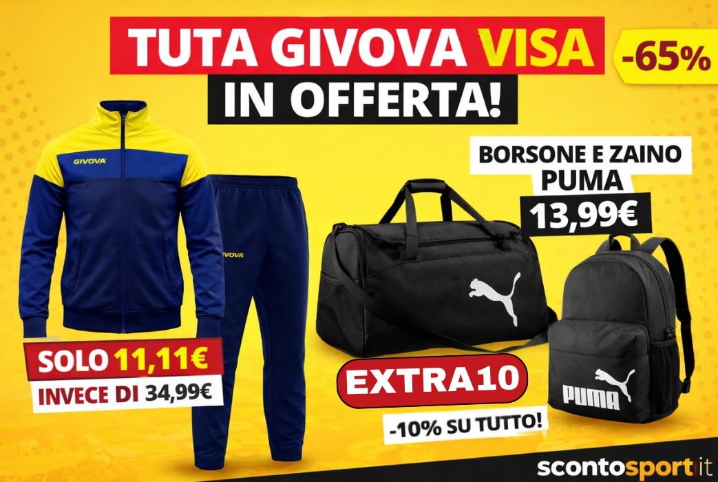 Tuta Givova Visa a 11,11€ + 10% EXTRA SCONTO: le migliori offerte sport su Scontosport