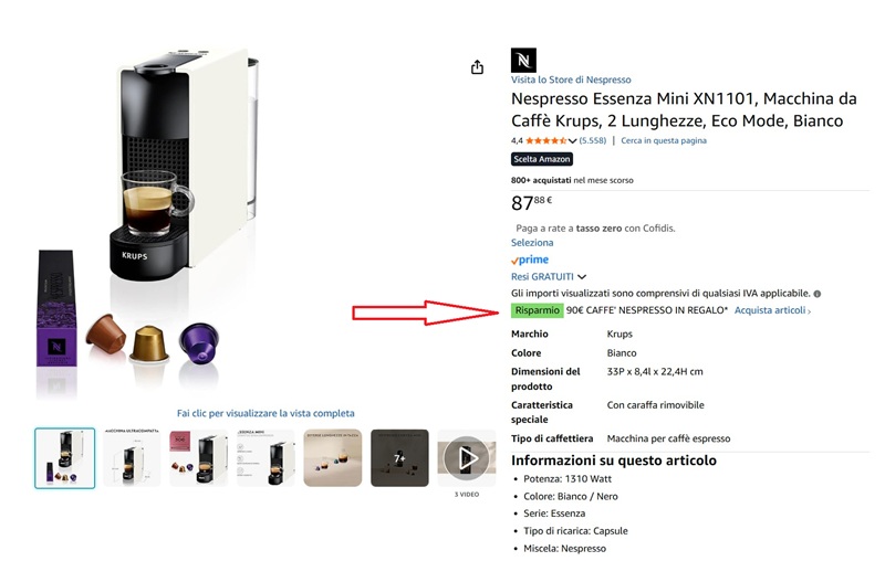 Promo Amazon: acquista la Nespresso Essenza Mini e riscatta 90€ di caffè gratis